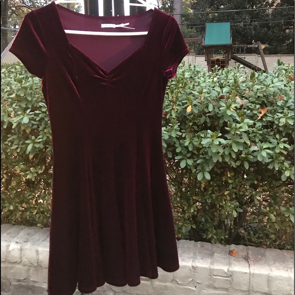 Dark red velvet skater style dress